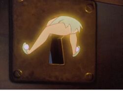 animated anus ass bottomless clothing disney dress female_only flashing keyhole peter_pan_(disney) pussy shoes short_dress solo_female spread_legs struggling stuck stuck_in_door stuck_in_keyhole tanline tinker_bell