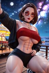 1girls 3d 3d_(artwork) abs ai ai_generated alt_girl amusement_park big_ass big_breasts booty_shorts breasts brown_hair busty cardigan carnival choker circle_glasses circular_glasses egirl female glasses hipster lindsey(oc) medium_hair muscular muscular_female night petite petite_body radnsad red_glasses red_sunglasses solo solo_female solo_focus theme_park thick_ass thick_thighs tubetop underboob