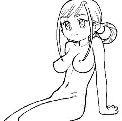 1girls artist_request breasts curvaceous female human large_breasts line_art momoko_asuka monochrome nipples nude ojamajo_doremi short_hair sitting solo tagme