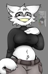 1girl 1girls anthro blush breasts cat_ears cat_girl cat_tail catgirl claws claws_out crop_top eyeshadow female female_anthro female_only fluffy_ears fluffy_tail fur hand_on_breast no_background paws reference_image smiling_at_viewer sprunki thong wenda_(sprunki)