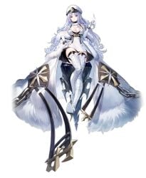 azur_lane boots breasts cg chains choker cleavage coat dress female full_body fur-trimmed_coat fur_trim gloves hand_on_own_hip hat high_heels large_breasts long_hair looking_at_viewer military_hat mole multicolored_hair official_art open_coat peaked_cap red_eyes red_hair simple_background smile solo standing streaked_hair tallinn_(azur_lane) thigh_boots thighhighs very_long_hair white_background white_coat white_dress white_footwear white_hair white_headwear