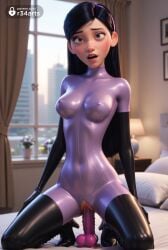 1girls ai_generated bed black_footwear black_gloves black_hair bodysuit boots breasts covered_navel covered_nipples curtains dildo dildo_in_pussy dildo_insertion dildo_riding disney elbow_gloves female female_masturbation gloves hi_res high_heels indoors latex latex_bodysuit long_hair looking_at_viewer masturbation medium_breasts object_insertion open_mouth pixar purple_eyes pussy pussy_juice r34arts sex_toy shiny_clothes skin_tight solo superhero superheroine the_incredibles the_incredibles_2 thigh_boots thighhighs uncensored vaginal_insertion vaginal_masturbation vaginal_object_insertion vaginal_penetration violet_parr window younger_female