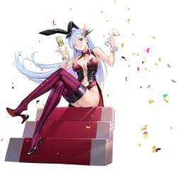animal_ears ass azur_lane bare_shoulders black_background black_footwear black_leotard blue_eyes blue_hair blush bow bowtie breasts card center_opening cg cleavage clothing_cutout cocktail_glass confetti corset crossed_legs cup detached_collar drinking_glass fake_animal_ears female full_body hair_ornament high_heels highleg highleg_leotard holding holding_cup large_breasts leotard long_hair looking_at_viewer navel navel_cutout official_alternate_costume official_art one_eye_closed parted_lips playboy_bunny purple_thighhighs rabbit_ears red_bow red_bowtie red_leotard red_thighhighs shoe_dangle shoes simple_background sitting smile solo strapless strapless_leotard striped_clothes striped_thighhighs thighhighs thighs ticonderoga_(azur_lane) ticonderoga_(show_stopper!)_(azur_lane) two-tone_legwear vertical-striped_clothes vertical-striped_thighhighs very_long_hair wrist_cuffs