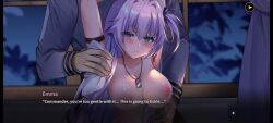 1boy 1girls blue_eyes blush breasts dialogue emma_(orisries) female game game_cg groping groping_breasts long_video longer_than_5_minutes male necklace orgasm orisries purple_hair skirt sound sweat tagme video wholesome wholesome_sex