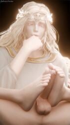 1boy 3d 3d_(artwork) autofootjob blender blender_(software) blender_cycles blonde_hair demigod desess3intes dick elden_ring femboy foot_fetish footjob fromsoftware half_naked long_hair male male_only masturbation miquella miquella_the_kind penis shadow_of_the_erdtree solo tiara twink yaoi yellow_eyes