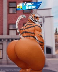 2025 3d_(artwork) 3d_animation animated anthro ass back_muscles back_scar big_butt black_stripes butt_jiggle digital_media_(artwork) english_description english_text epic_games fangs felid fortnite fur hypnopotamus jiggling looking_back loop male mammal markings muscles nude_anthro nude_male orange_body orange_fur oscar_(fortnite) pantherine rear_view scar solo striped_arms striped_back striped_body striped_fur striped_markings striped_tail stripes tail tail_markings teeth text tiger whiskers