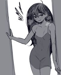 1girls cabronpr doorway female long_hair mari_(omori) omori standing suggestive transparent_clothing