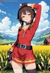 1girls ai_generated big_ass blush busty curvy detailed_background eyes face female female flat_chest heavy hips kono_subarashii_sekai_ni_shukufuku_wo! looking_pleasured male/female megumin mouth nipple_slip nipples nude open pink pleasure puffy_nipples satou_kazuma small_breasts solo squeeshyai submissive teen teenage_girl teenager thick thighs wide