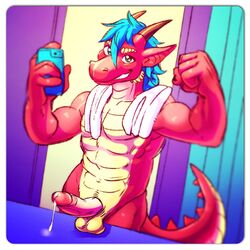 balls dragon erection flexing male male_only muscles penis scalie seaside_(artist) selfie solo