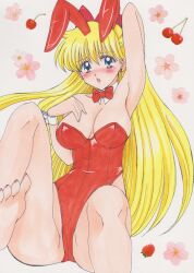1990s_(style) absurd_res adult_swim alluring animal_ears barefoot bishoujo_senshi_sailor_moon bishoujo_senshi_sailor_moon_r bishoujo_senshi_sailor_moon_r_the_movie bishoujo_senshi_sailor_moon_s bishoujo_senshi_sailor_moon_s_the_movie bishoujo_senshi_sailor_moon_sailor_stars bishoujo_senshi_sailor_moon_supers bishoujo_senshi_sailor_moon_supers_the_movie blonde_hair detached_collar fake_animal_ears female high_res leotard long_hair minako_aino playboy_bunny rabbit_ears rascal_(n119) retro_artstyle sailor_venus toei_animation toonami wrist_cuffs