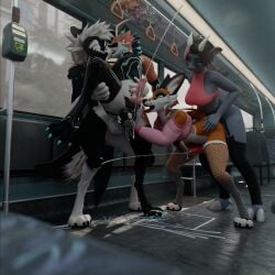 3d_(artwork) absurd_res anal anal_sex anthro bodily_fluids bovid canid canine caprine clothed clothing cum cum_in_ass cum_inside cum_on_face cum_on_tongue cumshot digital_media_(artwork) doggy_style ejaculation female femboy fox french_kissing from_behind_position futanari genital_fluids genitals goat group group_sex hi_res horn intersex intersex/male jockstrap kissing lagomorph male male/male mammal partially_clothed penetration penis public public_sex rabbid_foulfellow_(sanythefox) rose_(rosethegoat) sany_van_fox sanythefox sex sol_heylyn_(sanythefox) standing standing_sex tongue tongue_out train trans_woman transfem underwear vehicle wings wolpertinger