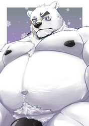 2022 absurd_res anthro belly black_nose borealis_(live-a-hero) fur genitals hi_res lifewonders live-a-hero male mammal moobs murasaki14134 navel nipples overweight overweight_male penis polar_bear solo ursid ursine video_games white_body white_fur