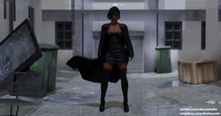 3d athletic athletic_female black_dress black_legwear blizzard_entertainment cleavage cloak dark-skinned_female dark_skin egyptian egyptian_female female female_only fit fit_female looking_at_viewer outside overwatch pharah solo sunglasses thehounde thighhigh_boots tinted_eyewear