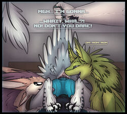 2021 4_ears animal_genitalia anthro askhes_(darkarlett) avali avian bodily_fluids cloaca cloacal cloacal_penetration comic dialogue dragon erection feathers feet female female_penetrated foursome fur furred_dragon genitals group group_sex haru_(darkarlett) male male/female male_penetrating male_penetrating_female multi_ear nude paws penetration penis raised_tail saliva sex shadarrius shadarrius_(character) size_difference size_play solution_(darkarlett) space spacecraft tail_grab text vehicle