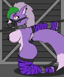 animatronic anthro bondage bound canid canine canis chained chains female five_nights_at_freddy's five_nights_at_freddy's:_security_breach hi_res mammal nidrog roxanne_wolf_(fnaf) scottgames video_games wolf