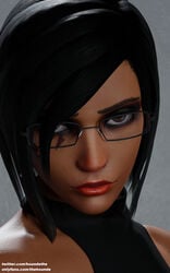 3d blizzard_entertainment dark-skinned_female dark_skin egyptian_female female female_only glasses looking_at_viewer luscious_lips overwatch pharah red_lipstick seductive seductive_eyes seductive_look solo tattoo thehounde