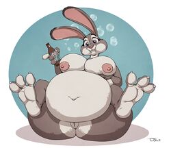 anthro ass ass_expansion belly belly_expansion beverage big_belly big_breasts big_butt breast_expansion breasts bubble cheeks_inflation disney fat feet female full_body_inflation genitals hyper hyper_belly inflation judy_hopps lagomorph leporid looking_at_viewer mammal navel nipples nude puffed_cheeks pussy rabbit raised_foot sitting soda soda_bottle soda_inflation solo teaselbone zootopia zootropolis