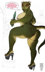 2d anthro ass band1tnsfw benjamin_ratterman bethesda_softworks big_breasts big_butt big_nipples breasts deeja dialogue digital_drawing_(artwork) digital_media_(artwork) dovahkiin eabsurd_res embarrassed english_text farkas female hi_res high_heels lizard looking_back nipples nude portrait reptile scalie scalie_female scalie_only skyrim solo text the_elder_scrolls thick_thighs video_games