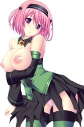 big_breasts breasts clothing female kuronezumi large_breasts light_skin momo_velia_deviluke nipples panties pink_eyes pink_hair stockings to_love-ru