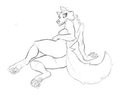 2020 absurd_res anthro ass back_boob barely_visible_genitalia barely_visible_pussy bent_legs breasts canid canine canis claws digitigrade elbow_tufts female fluffy fluffy_tail genitals hi_res lakeslug looking_at_viewer looking_back looking_back_at_viewer looking_over_shoulders lying mammal nipples nude on_side pawpads pussy rear_view shoulder_tuft simple_background solo toe_claws tongue tongue_out tuft white_background wolf