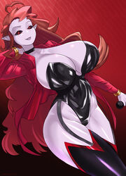 1girls armpits barely_clothed big_breasts black_sclera breasts choker clenched_teeth clothed demon demon_girl eye_contact female female_only friday_night_funkin huge_breasts inner_sideboob lemonbizate_(artist) long_hair looking_at_viewer milf mommy_mearest no_bra no_underwear pointy_ears red_eyes sideass sideboob solo standing thick_thighs thunder_thighs wide_hips