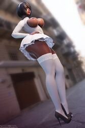 1girls 3d alternate_costume areolae big_breasts blender breasts dark-skinned_female dark_skin female female_only high_heels large_breasts nier nier:_automata nipples shadowboxer solo solo_female thick_thighs thighhighs wide_hips yorha_2p