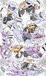 alien anatid anseriform anthro avian beak beak_lick bird black_clothing black_shirt black_tank_top black_topwear blush bodily_fluids bottomwear breasts breath button_(fastener) clenched_teeth closed_eyes clothed clothing cum cumshot cupping_cheek disney donald_duck duck ducktales ducktales_(2017) duo ejaculation erect_nipples erection feathers female finger_fuck fingering footwear french_kissing genital_fluids genitals glitter hair hat headgear headwear heart hi_res humanoid kissing larger_female licking male male/female masturbation necro_opolis nipples one_eye_closed open_mouth orgasm panting penis penumbra_(ducktales) pussy sailor_uniform saliva saliva_string shaking shirt shoes shorts simple_background simultaneous_orgasms size_difference smaller_male smile tail_feathers tank_top teeth tongue tongue_out topwear trembling vaginal_penetration white_body