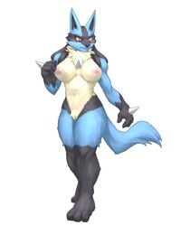 2021 4:5 absurd_res anthro blue_body blue_fur breasts canid canine captainjohkid digital_media_(artwork) female fur hi_res lucario mammal nintendo nipples pokemon pokemon_(species) simple_background solo video_games