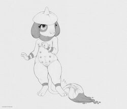 adamrottenheart anthro bipedal furry long_ears monochrome multi_nipple paint pokemon pokemon_gsc pubic_hair smeargle tail thick_thighs