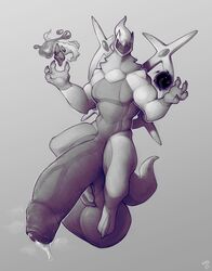 abs arceus bara biceps bulge furry greyscale hyper hyper_balls hyper_genitalia hyper_penis hyper_testicles male male_focus male_only monochrome muscles muscular muscular_back muscular_legs muscular_male muscular_thighs nintendo penis pokemon smolrainbowgoat solo solo_male