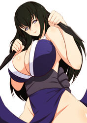 bangs big_breasts black_hair cleavage demon_slayer female female_only hair_between_eyes huge_breasts japanese_clothes kimetsu_no_yaiba kunai kunoichi long_hair low-angle_view no_bra no_panties obi pelvic_curtain pepejii revealing_clothes side_slit silver_eyes sleeveless solo suma_(kimetsu_no_yaiba) wide_hips