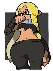 animal_humanoid anthro braid cephalopod cephalopod_humanoid clothed female female_only humanoid inkling inkling_girl mask_(marking) new_agent_3_(splatoon) nintendo no_bra omoitukan2 pointy_ears pseudo_hair ragged_clothing splatoon splatoon_(series) splatoon_3 squid sweatpants tanned tentacle tentacle_hair thick_thighs underboob veronika_(splatoon) yellow_eyes yellow_hair