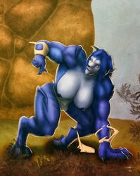 abs ass ass_expansion blue_fur breast_expansion breasts cleavage fangs female fox_ears fox_girl hair_growth hooves horns krystal large_ass large_breasts loincloth mid-transformation monsterification muscle_growth muscular_female ripped_clothing sharp_teeth species_transformation star_fox tail thigh_expansion transformation xylem