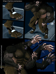 2021 anthro balls bodily_fluids canid canine claw_growth claws clothing comic cum cum_drip dripping drooling fur fur_growth genital_fluids genitals growth hand_on_head handpaw hi_res human humanoid_genitalia humanoid_penis male mammal mostly_nude muscle_growth muscular muscular_male night paws penis saliva shaking sharp_claws sharp_teeth solo species_transformation tattered_clothing teeth torn_clothing torn_shoes transformation transformation_sequence trembling were werecanid werecanine werewolf wevemos