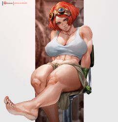 abs big_breasts engineer kasai_x3 koutetsujou_no_kabaneri lejeanx3 muscular muscular_female red_hair six_pack thick_thighs yukina_(kabaneri)