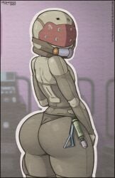 1girls 2d 2d_(artwork) ai_assisted armor ass bodysuit concord dat_ass female female_only helmet huge_ass leather leather_bodysuit leather_clothing looking_at_viewer looking_back roka_(concord) sfw solo solo_female spicynoodlesquest thick thick_ass thick_legs thick_thighs wide_hips