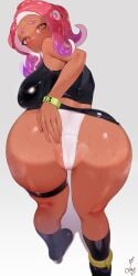 1girls agent_8_(splatoon) armwear ass backboob bent_over big_ass big_breasts black_skirt boots bracelet breasts dark-skinned_female dark_ass female female_focus female_only footwear hair hand_on_ass huge_breasts inklingloe latex latex_clothing legs looking_back miniskirt nintendo panties pantyshot pencil_skirt pink_eyes pink_hair skirt solo solo_female splatoon splatoon_2 splatoon_2:_octo_expansion sweat sweatdrop sweaty sweaty_butt thigh_strap thighs white_panties white_underwear