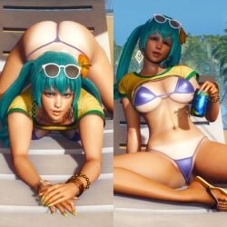 3d 3d_(artwork) ass big_ass big_breasts bikini brazilian_miku breasts eyewear_on_head green_hair hatsune_miku honey_select_2 jnr micro_bikini sandals sunglasses tagme tan_body tan_lines tan_skin