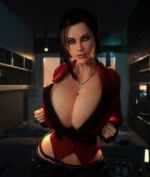 1girls 3d 3d_(artwork) alternate_breast_size big_breasts big_hips black_hair black_hair_female breast_grab breast_hold breasts breasts_bigger_than_head breasts_bigger_than_torso cleavage clothed clothed_female elexis_sinclaire exposed_hips female female_human female_only female_solo gigantic_breasts grabbing_breasts grabbing_own_breast grabbing_own_breasts green_eyes hi_res high_resolution highres hips huge_breasts human human_female human_solo indoors large_breasts large_hips looking_at_viewer necklace presenting presenting_breasts sin_(game) solo solo_female top_heavy upper_body vaako wide_hips