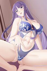 1girls altina_(fire_emblem) aslindsamure athletic_female bare_legs big_breasts blue_eyes cleavage female_abs fire_emblem fit_female lingerie nintendo pin_up purple_hair