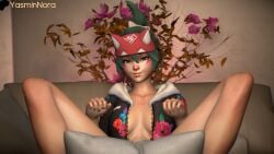 3d asian athleisure_kiriko big_breasts brown_eyes clothed clothing cute_pose daytime female green_hair jacket japanese japanese_female kiriko_(overwatch) looking_at_viewer overwatch overwatch_2 picture sexy_outfit tagme yasminnora