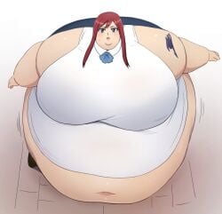 1girls belly_touching_ground erza_scarlet fairy_tail fat fat_fetish large_belly large_breasts nikutsuki red_hair ssbbw