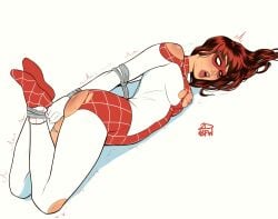 2dnsfw bodysuit bondage marvel marvel_comics mary_jane_watson milf red_hair ripped_bodysuit spider-man_(series) spinneret_(mary_jane_watson)