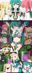 5girls acid araga_kiwi breasts chastity_belt chastity_bra chastity_device comic dissolving failed_attempt female female_chastity female_only hanabishi_haruka key leopard_(mahou_shoujo_ni_akogarete) magia_azul magia_magenta magia_sulphur magical_girl mahou_shoujo_ni_akogarete minakami_sayo morino_korisu nero_alice padlock panties permanent_chastity restrained school_uniform tenkawa_kaoruko tentacle torn_clothes twin_drills underwear venalita