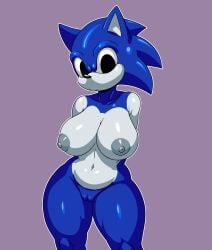 0x1g3n big_breasts big_eyes darker_fur dilated_pupils grayish_skin hands_behind_back heat looking_at_viewer naked_body naked_female neo_faker neo_sonic posing pussy serious_look shiny_fur shiny_skin sketch solo_female sonic.exe thick_thighs