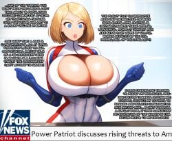 :o ai_generated arms_crossed blonde_hair brainrot cleavage cleavage_cutout dc_comics hat huge_breasts hypnosis large_breasts make_america_great_again mind_control politics power_girl spiral_eyes superheroine tagme why