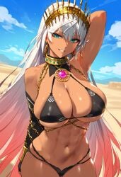 1girls ai_generated big_breasts blue_eyes breasts chains dark-skinned_female fate/grand_order fate_(series) female female_focus hips huge_breasts large_breasts long_hair mature_female thick_thighs thighs white_hair zenobia_(fate)