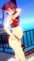 1girls 3d bleached bleached_clothing breasts cleavage hand_on_hip hololive hololive_fantasy hololive_japan houshou_marine koikatsu large_breasts looking_at_viewer medium_hair pose pregnant red_eyes red_hair smile solo twintails virtual_youtuber