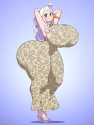 blue_eyes deztyle dress fairy_tail hourglass_figure huge_ass huge_breasts jewelry leopard_print mirajane_strauss tagme thick_thighs voluptuous voluptuous_female white_sandals wide_hips