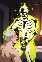 ai_art ai_generated balls bara beard blowjob cock creature_commandos dick doctor_phosphorus licking licking_penis male_only muscles muscular muscular_male nickhoult old_man penis skeleton testicles tongue_out white_hair